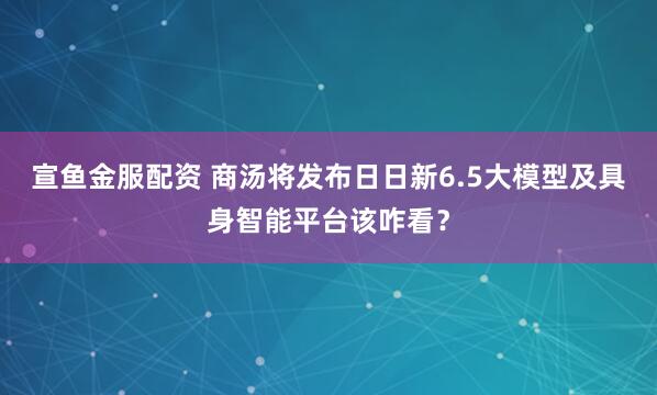 宣鱼金服配资 商汤将发布日日新6.5大模型及具身智能平台该咋看？
