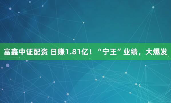 富鑫中证配资 日赚1.81亿！“宁王”业绩，大爆发